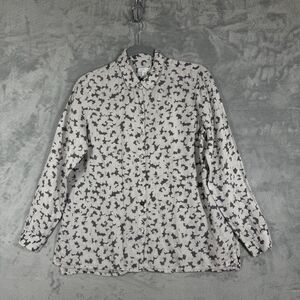 J Jill Love Linen Shirt Petite XS Granite Daisy Shadow Print Classic Button Down